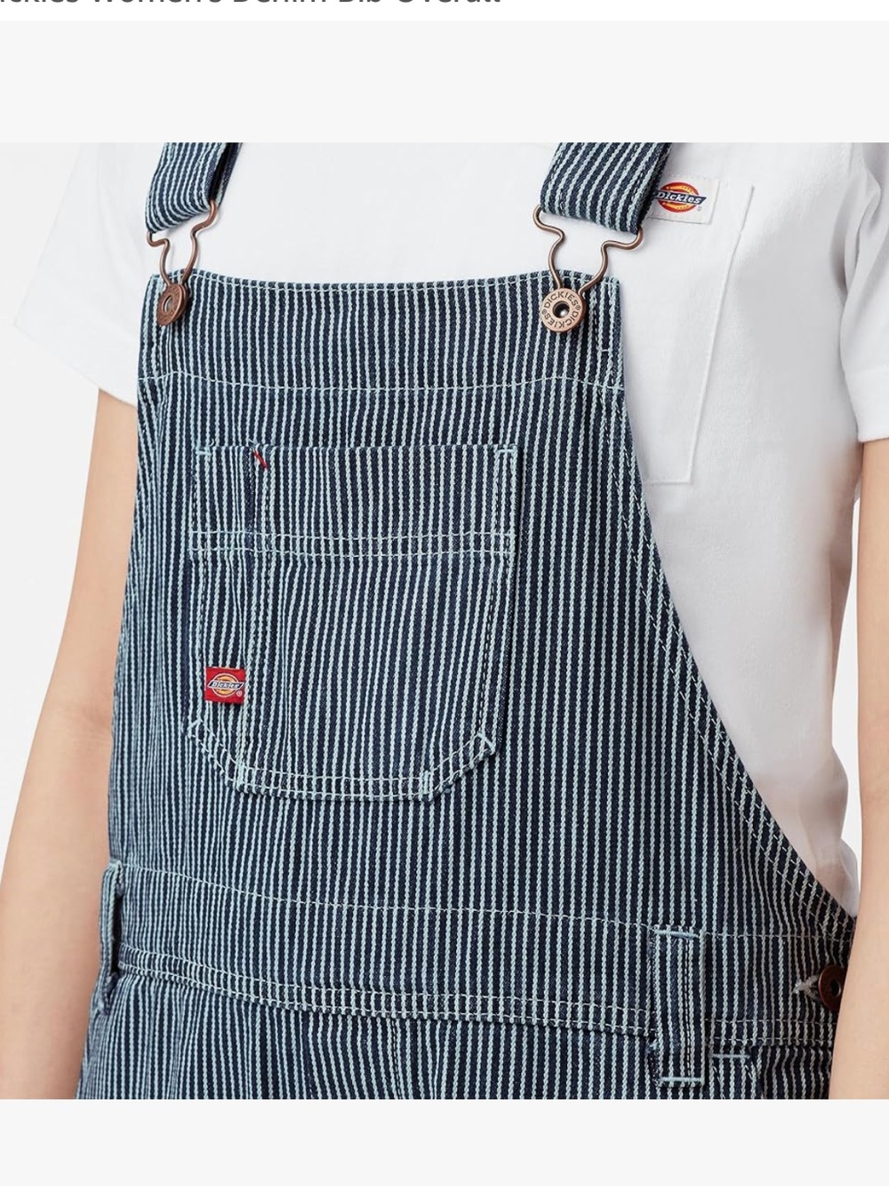 Dickies Women's Navy and White Stripe Denim Overalls